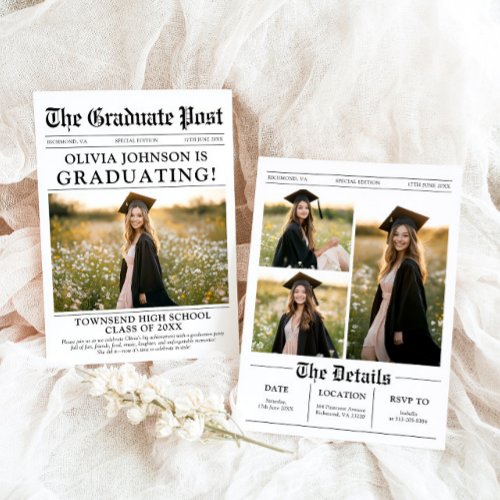 Modern Unique Fun Photo Newspaper Graduation
