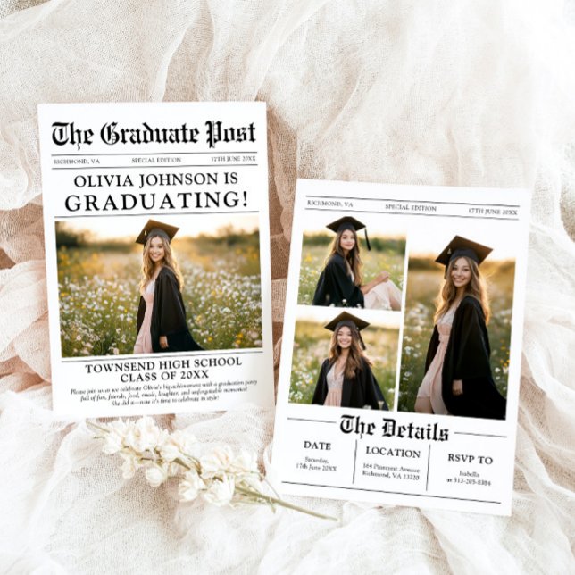 Modern Unique Fun Photo Newspaper Graduation Invitation (Creator Uploaded)