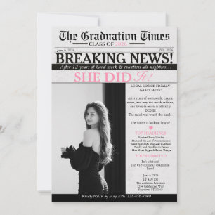Modern Unique Fun Photo Newspaper Graduation Invitation