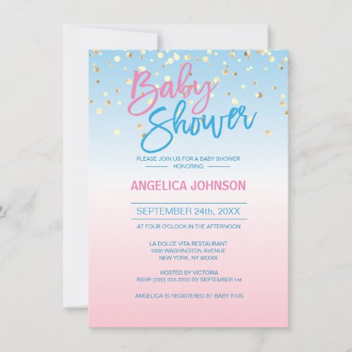 Modern Unique Gender Reveal Gold Baby Shower Party Invitation | Zazzle