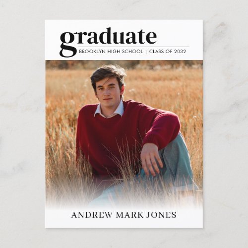 Modern Unique Graduate Grad 2 Photo Graduation Ann Announcement Postcard