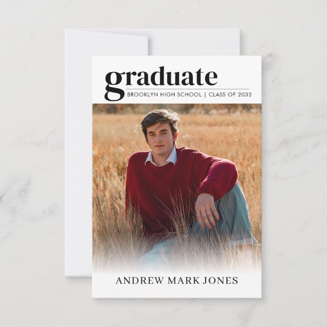 Modern Unique Graduate Grad 2 Photo Graduation Announcement (Front)