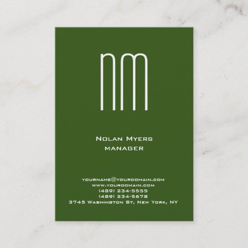 Modern unique green white monogram professional business card