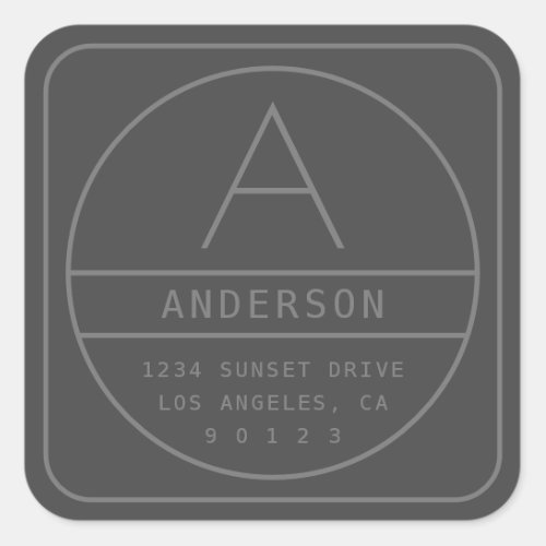 Modern Unique Grey Address  Monogram Square Sticker