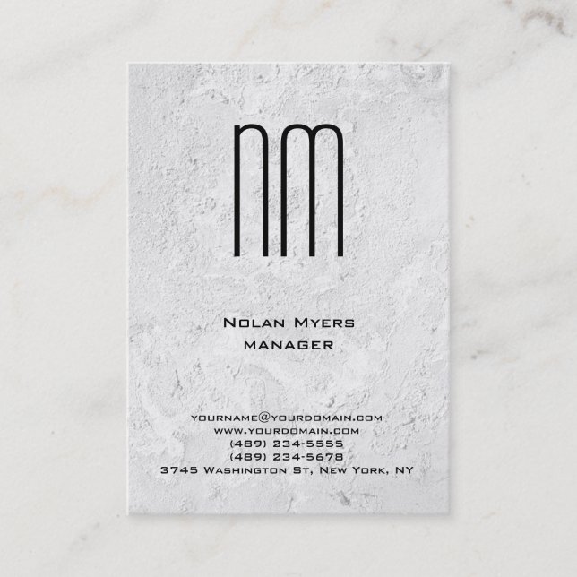 Modern unique grey wall texture monogram business card (Front)