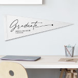 Modern Unique Handwritten Script Star Your Name Pennant Flag<br><div class="desc">A modern, trendy and elegant graduation pennant wall flag to remember that special occasion. This unique design features "Graduate" in a beautiful handwritten calligraphy ink script, accented with a charming star. Your name and class of - year, in chic minimalist typography, completes the design. Colors are regal black artwork on...</div>