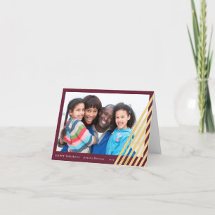 Modern Unique Holiday 1-Photo Card Red and Gold