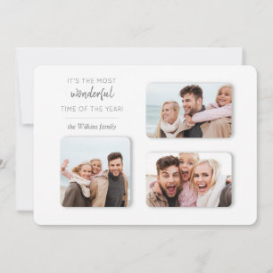Modern Unique Holiday 3-Photo Dimensional Grid Card