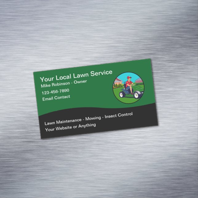 Modern Unique Lawn Service Magnetic Business Card (In Situ)