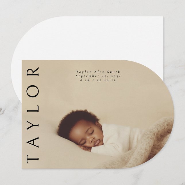 Modern Unique Minimal Photo Birth Announcement (Front/Back)