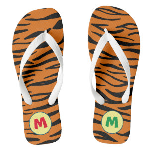 Modern unique monogram l Animal print l Brown Flip Flops