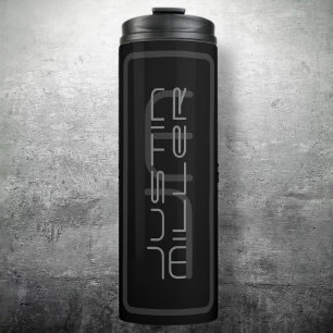Modern Unique Name & Monogram Dark Grey & Black Thermal Tumbler