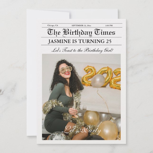 Modern Unique Newspaper Birthday Party  Invitation (Front)