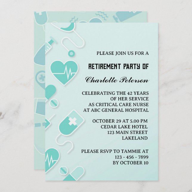 Modern & Unique Nurse Retirement Party  Invitation (Front/Back)
