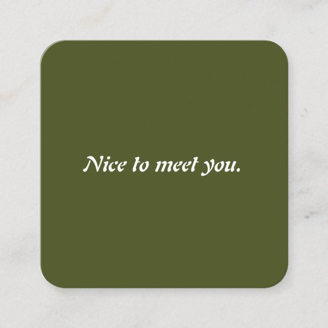 Modern Unique Olive Green Typography Life Coach Square Business Card (Front)