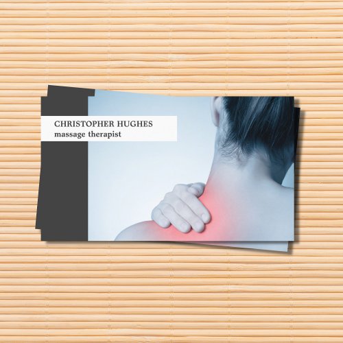 Modern Unique Photo Blue Grey Massage Therapist Business Card