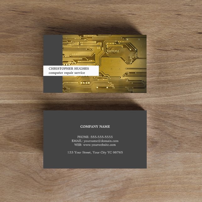 Modern Unique Photo Gold Circuit Board Computer Business Card (Creator Uploaded)