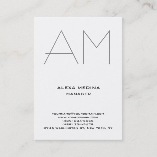 Modern unique plain simple white grey monogram business card