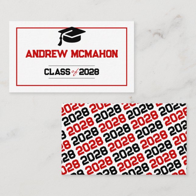 Modern & Unique Red and Black Graduate Name Cards (Front/Back)