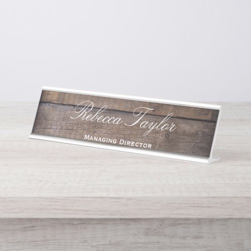 Modern Unique Rustic Wood Pattern Script   Desk Name Plate