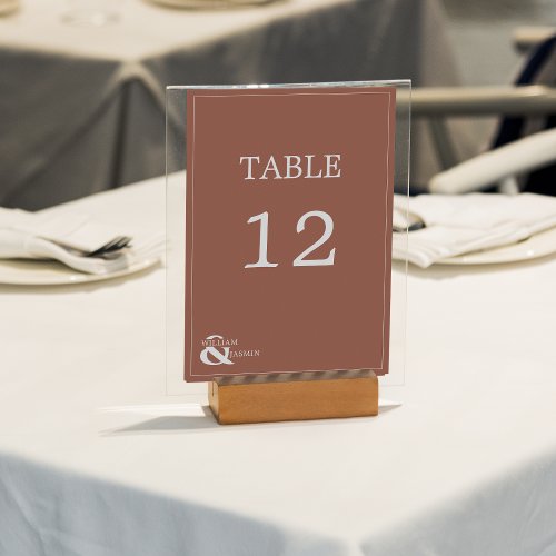 Modern Unique Terracotta Rust Wedding With Names  Table Number