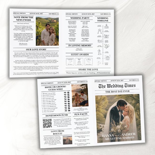 Modern Unique Wedding Newspaper Program Brochure (Creator Uploaded)