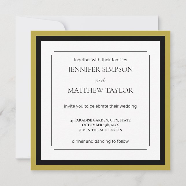 Modern Unique White Black Gold Minimalist Wedding Invitation (Front)