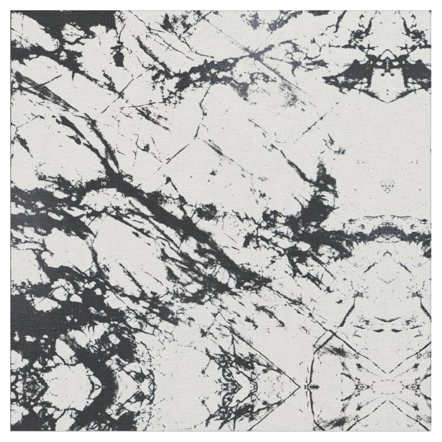 Modern Unique White Black Marble Stone Pattern Fabric (Close Up)