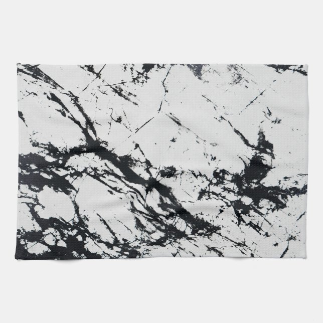 Modern Unique White Black Marble Stone Pattern Kitchen Towel (Horizontal)