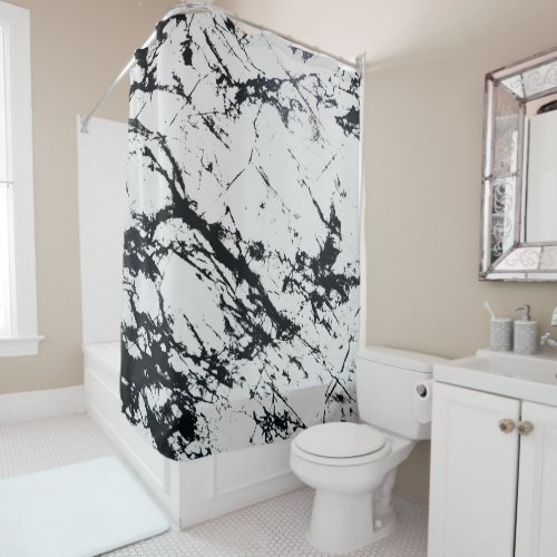 Modern Unique White Black Marble Stone Pattern Shower Curtain