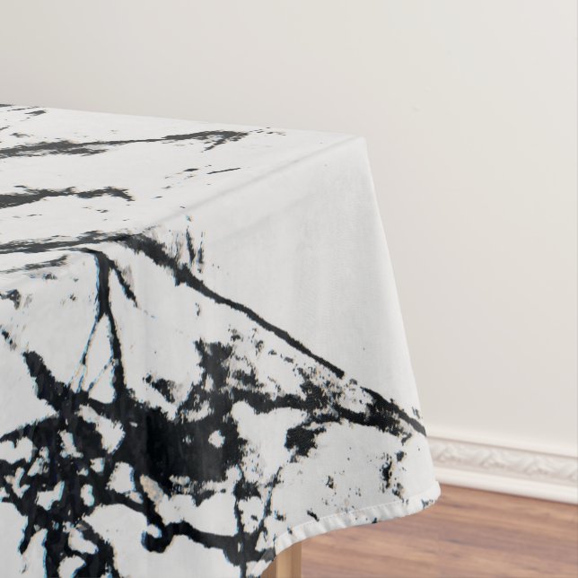 Modern Unique White Black Marble Stone Pattern Tablecloth (In Situ)