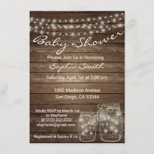 Modern Unique Wood Rustic Mason Jar Baby Shower Invitation