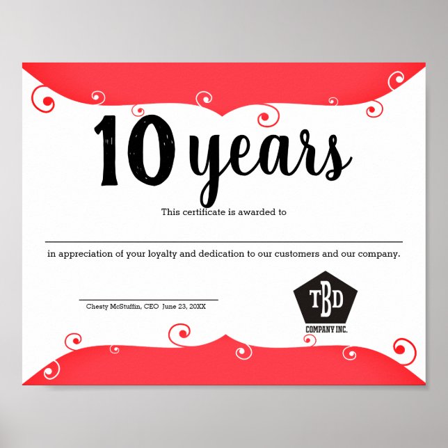 Modern universal employee anniversary certificate poster (Front)