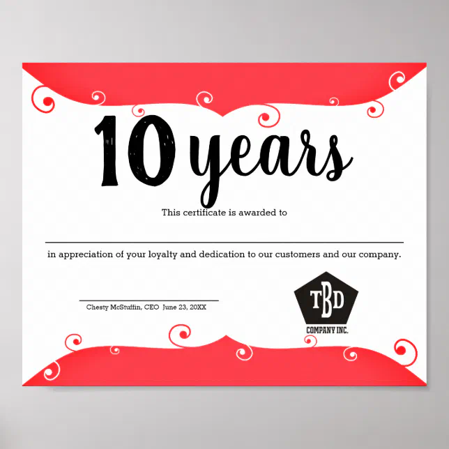 Modern Universal Employee Anniversary Certificate Poster Zazzle