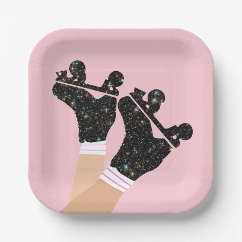 Modern Universe Roller Skates Derby Pink Party Paper Plates