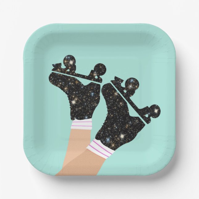 Modern Universe Roller Skates Roller Derby Mint Paper Plates (Front)
