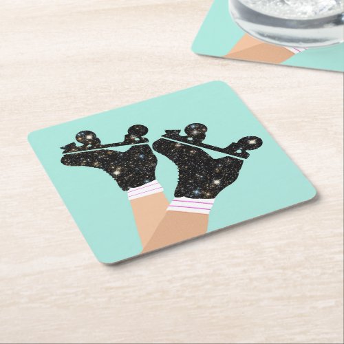 Modern Universe Roller Skates Roller Derby Mint Square Paper Coaster