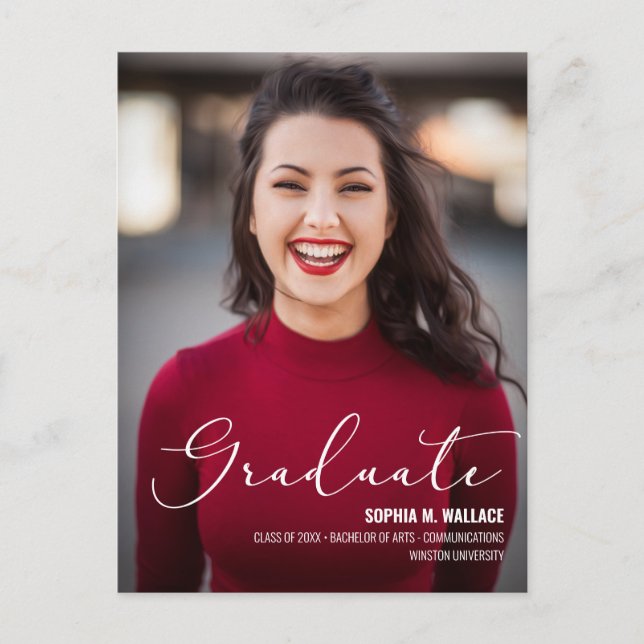 Modern University Graduate Photo Announcement  Postcard (Front)