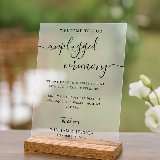 Modern Unplugged Ceremony Wedding Acrylic Sign (Creator Uploaded)