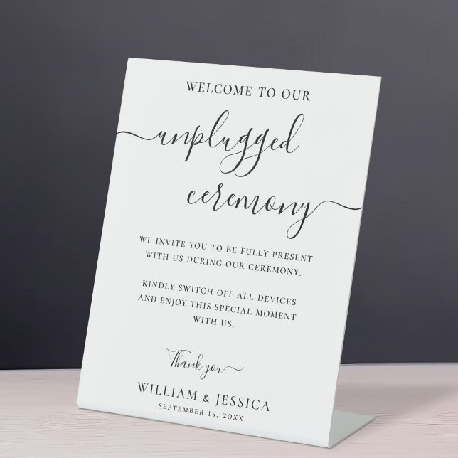 Modern Unplugged Ceremony Wedding Pedestal Sign (Creator Uploaded)
