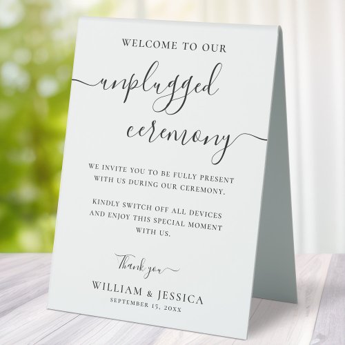 Modern Unplugged Ceremony Wedding Table Tent Sign