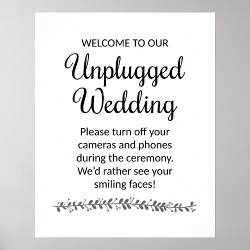 Modern Unplugged No Phones Wedding Ceremony Poster
