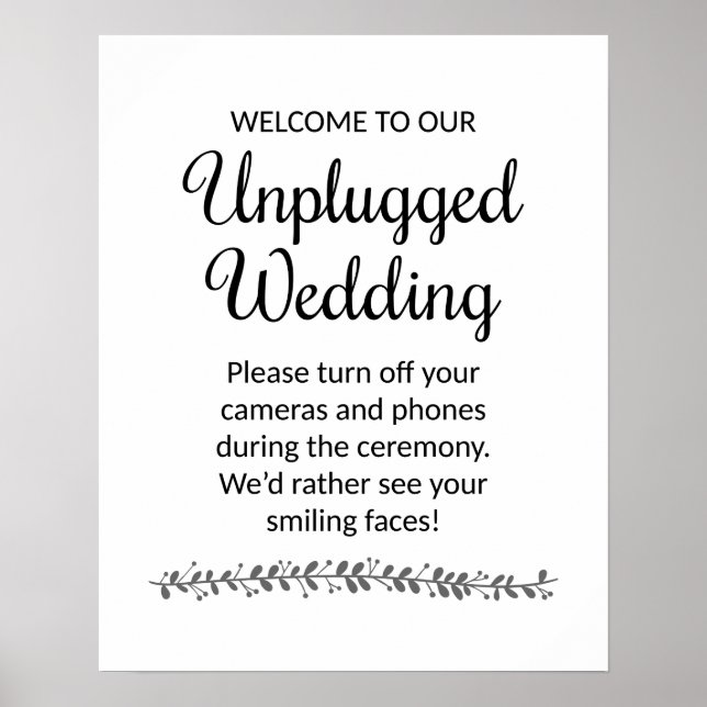 Modern Unplugged No Phones Wedding Ceremony Poster (Front)