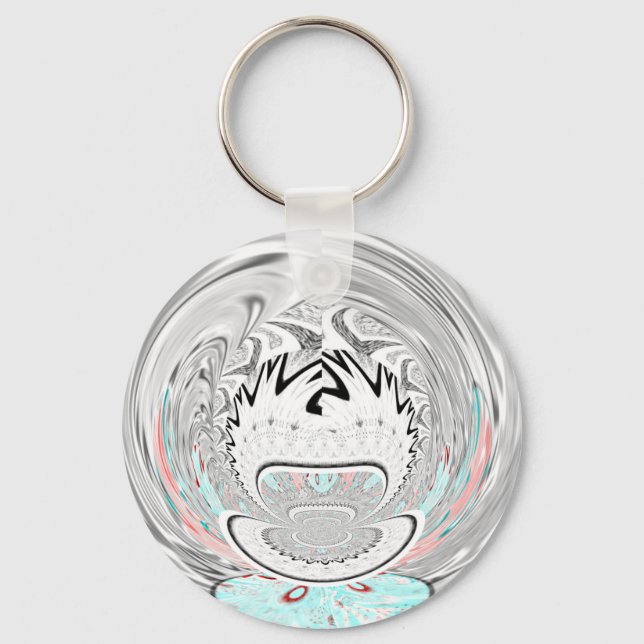 Modern Urban Ash Gray Flora Abstract Pattern Art  Keychain (Front)