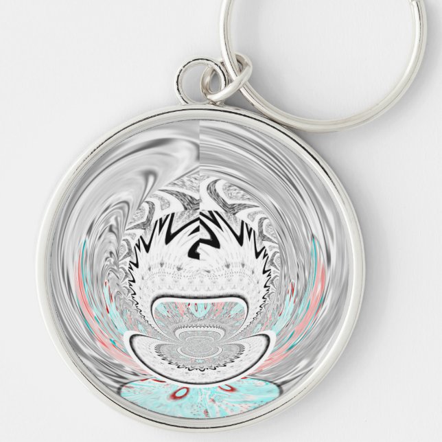 Modern Urban Ash Gray Flora Abstract Pattern Art  Keychain (Front)