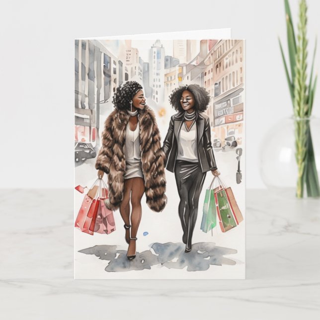 Modern Urban Black Women Christmas Card (Front)