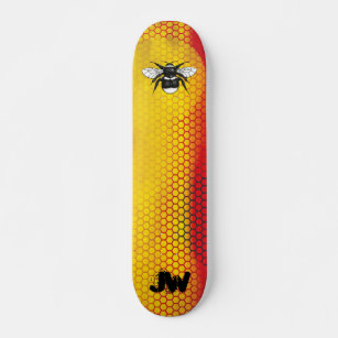 Modern Urban Bumble Bee Monogram Skateboard