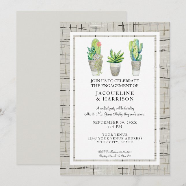 Modern Urban Cactus Succulent Engagement Party  Invitation (Front/Back)