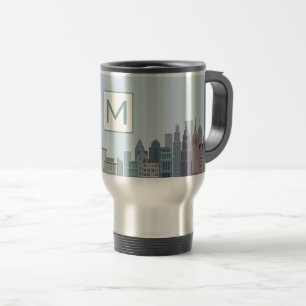 Modern Urban Cityscape Art Monogram Travel Mug
