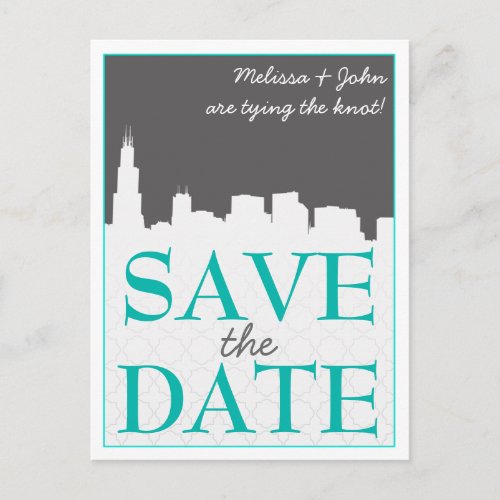 Modern Urban Cityscape Save the Date Postcards